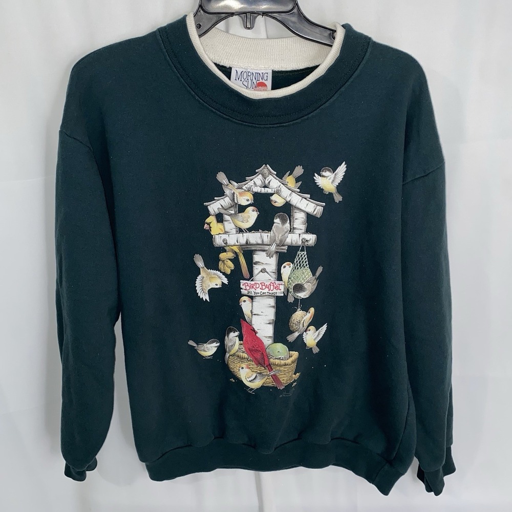 Vintage Morning Sun Grandma Sweatshirt Bird Buffet Birdhouse Double Sided Petite